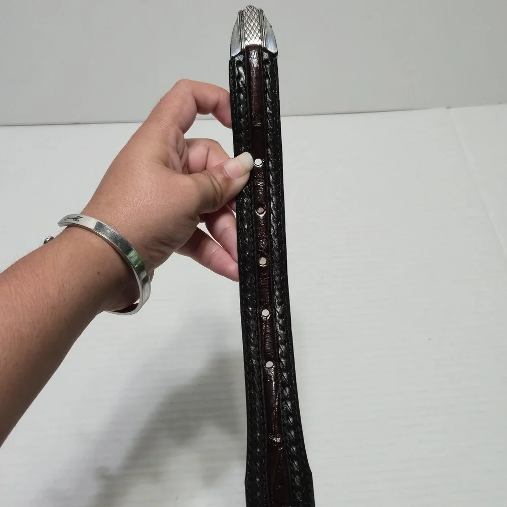 Vintage Onyx By Brighton Leather Belt Silver Tone Hardware Croc Brown 40